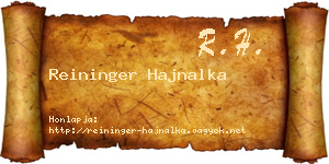 Reininger Hajnalka névjegykártya